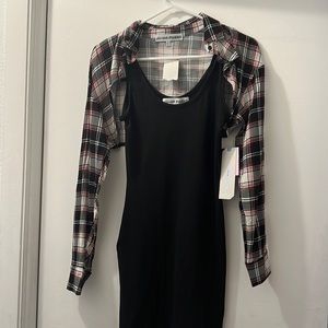 Almost Famous 2 piece set black dress with flannel cover